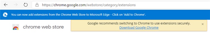 微软Chromium版Edge：访问Chrome应用商店收到警告[多图]图片1